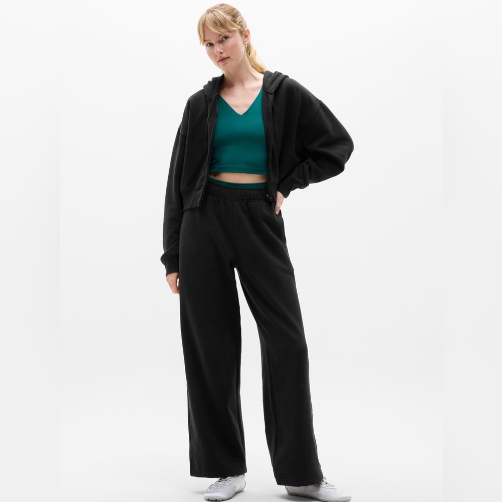Athleta Forever Fleece Black Wide-Leg Sweat Pants